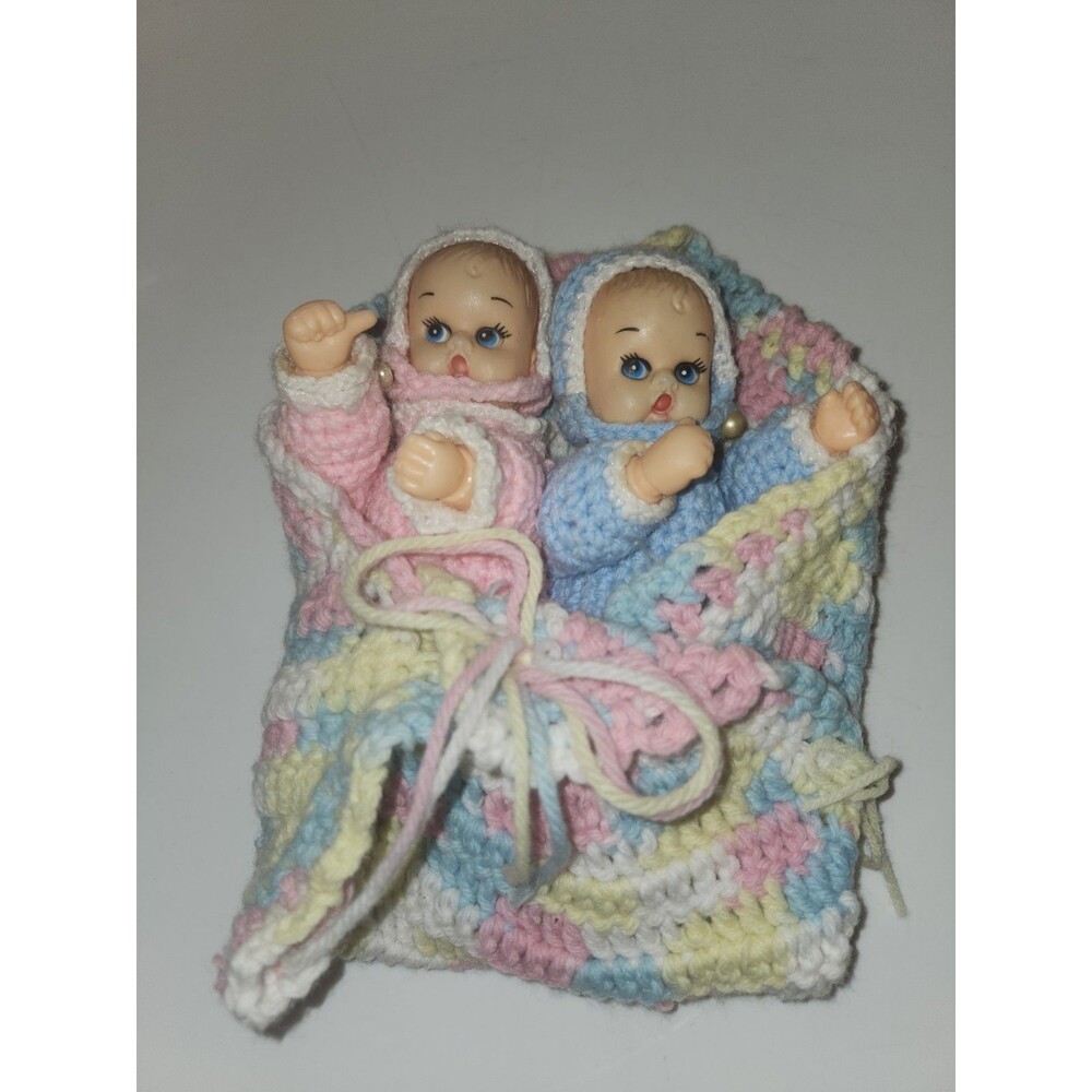 Handmade Crochet Dolls In Blanket Thumbsuckers Girl And Boy 12” X 12”